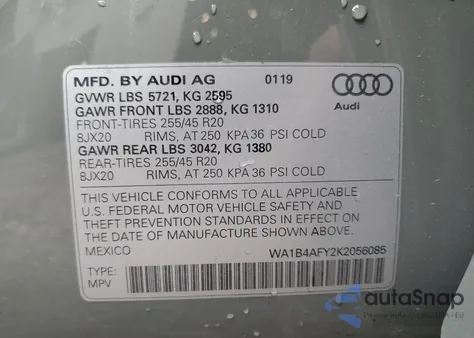 2019 Audi Sq5 Premium Plus from USA, damaged, VIN WA1B4AFY2K2056085